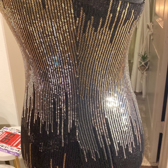 As U Wish black gold silver sequin one shoulder mini dress short tight fitted S‌ - Picture 10 of 15